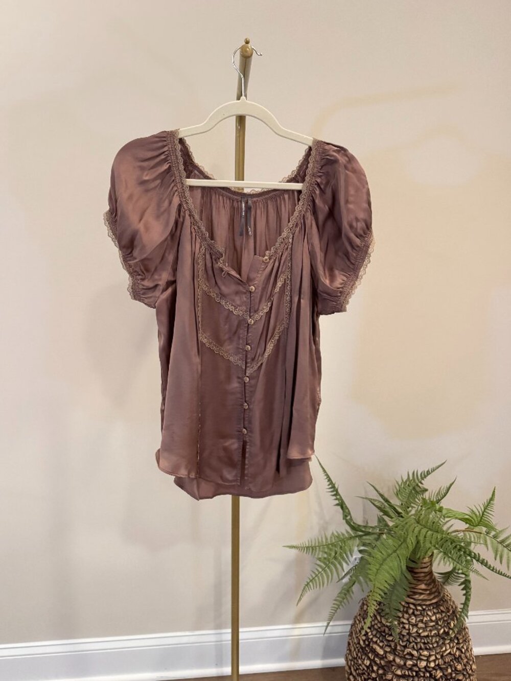 Anthropologie Amber Short-Sleeve Silky Top